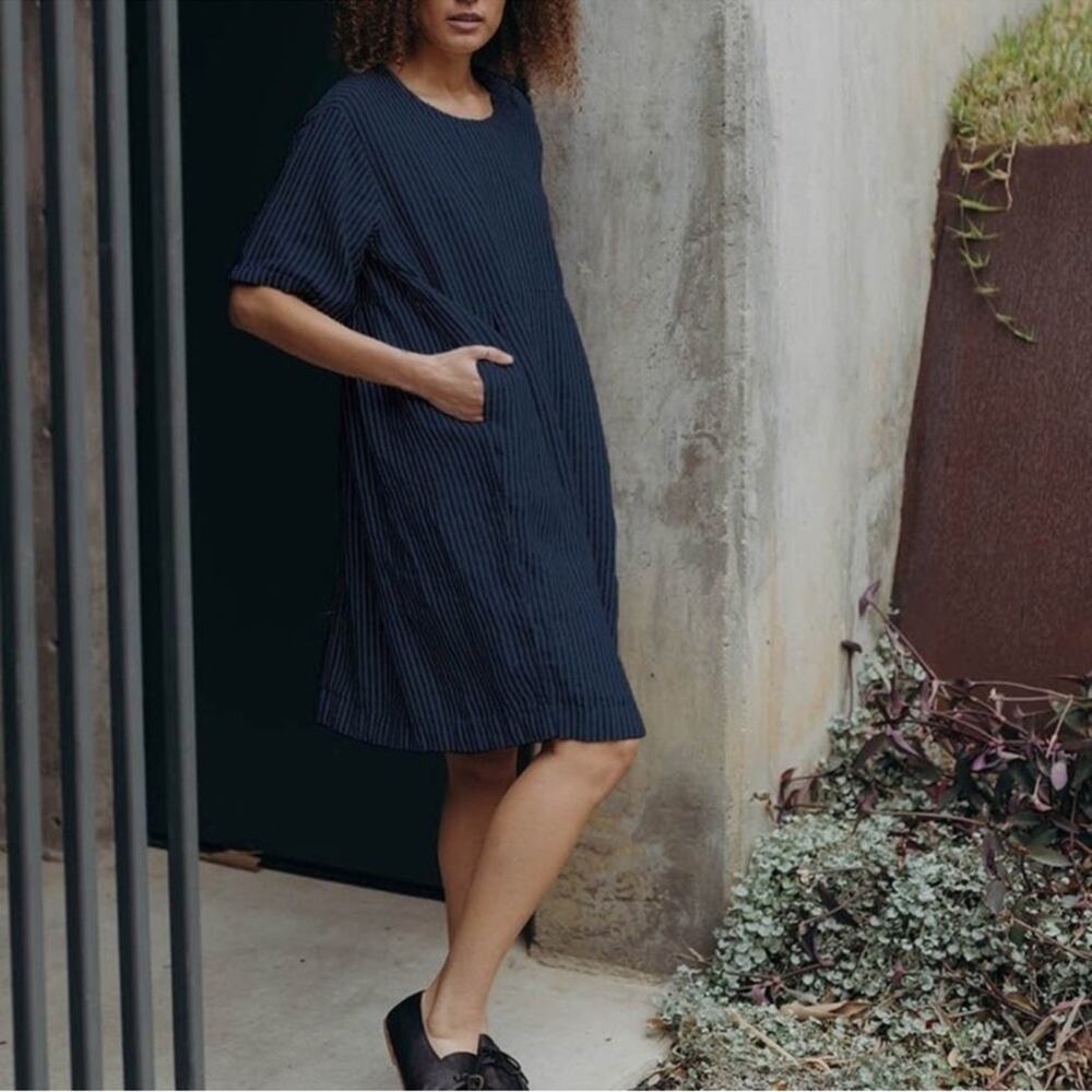 Esby Agnes Blue Striped Linen Dress - Picture 2 of 7